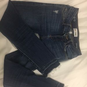 distressed dark wash skinny jeans